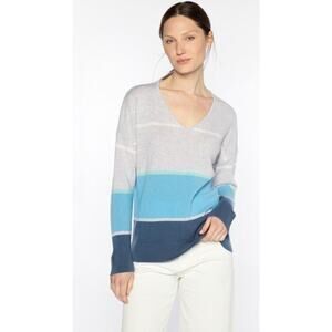 Kinross Cashmere Sweater Sz S V Neck 2 Ply Color block Preppy Striped Luxury NWT